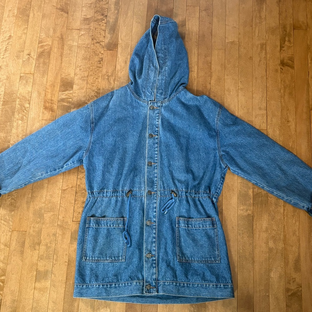 Vintage Women's Blue Denim Hooded Jacket